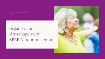 Femme senior sereine parce qu’on s’occupe de son déménagement pendant qu’elle fait du yoga